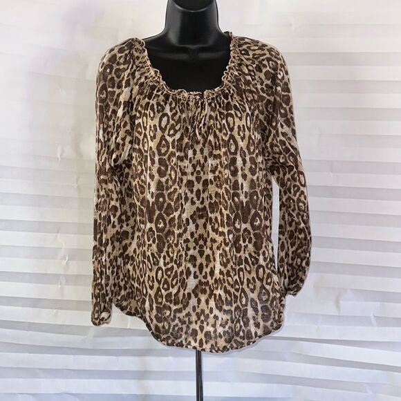 Faded Glory Women’s Animal Print Peasant Blouse Long Sleeve Size Medium Boho - Picture 1 of 3